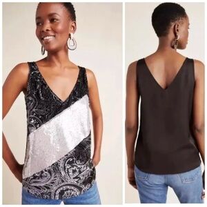 Anthropologie Tiny Cassandra Sequined Velvet  Paisley Tank Top, Size Large New!